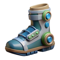 dazzling artistic Concept art style, professional render of a biomechanical boot with integrated propulsion system, isolated cutout with Transparent Background elite png