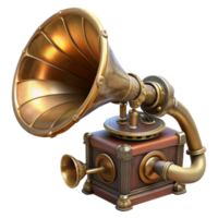 dazzling remarkable Steampunk phonograph with a large brass horn with Transparent Background png