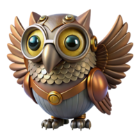 alluring joyful art deco Steampunk owl with metal feathers and glowing eyes with Transparent Background precision png