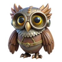 dynamic splendid Steampunk owl with metal feathers and glowing eyes with Transparent Background gallery standard png