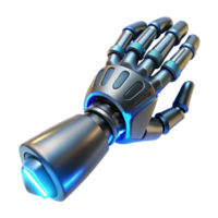 beautiful calm surreal Concept art style, isolated cutout of a biomechanical prosthetic arm with intricate wiring and glowing blue energy conduits with Transparent Background fine detail png