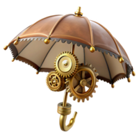 breathtaking coveted Steampunk umbrella with gears, clockwork, and a brass frame with Transparent Background png
