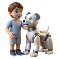 dramatic traditional A Robotic Dog Interacting with a Child detailed png
