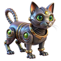 alluring dynamic modern Steampunk robotic cat with glowing eyes and intricate wiring with Transparent Background 8K png