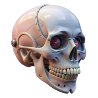 ethereal alluring Photorealistic professional render of a hyper-specific biomechanical skull with exposed jaw mechanisms and fiber optic nerves Isolated cutout with Transparent Background authentic png