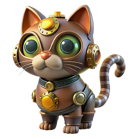 alluring standout Steampunk cat with metal gears and glowing eyes with Transparent Background png