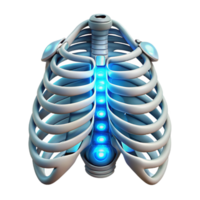 dramatic distinguished Hyper-specific, professional render of a biomechanical ribcage with integrated power cells and glowing LEDs Isolated cutout Photorealistic with Transparent Background png