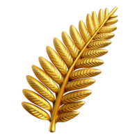 dramatic dazzling Ultra-detailed, photorealistic isolated cutout of a single, fractal fern frond made of pure gold with Transparent Background sharp png