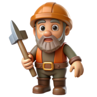 dazzling rustic A dwarf miner, holding a pickaxe with Transparent Background professional png