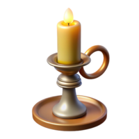 coveted avant-garde A single, ornate candlestick, holding a lit candle with Transparent Background sharp png
