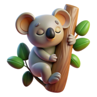 beautiful vintage A Sleepy Koala Clinging to a Eucalyptus high resolution png