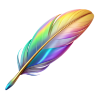 alluring industrial Ultra-detailed, photorealistic isolated cutout of a single, floating feather with holographic iridescence with Transparent Background fine detail png