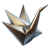 exquisite renaissance Concept art style, isolated cutout of a single, intricate, origami crane folded from metallic paper with Transparent Background professional png