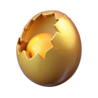 breathtaking reflective organic A single, cracked egg with golden light emanating from within with Transparent Background precision png