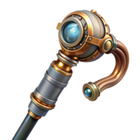 exquisite quintessential Steampunk cane with intricate metalwork and hidden gadgets with Transparent Background png