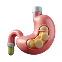 alluring tropical Hyper-specific, concept art style, isolated cutout of a biomechanical stomach with integrated digestive enzymes dispenser with Transparent Background studio quality png