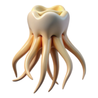 elegant mid-century Hyper-specific, photorealistic, isolated cutout of a single, decaying, human tooth, with roots transformed into writhing tentacles with Transparent Background professional png