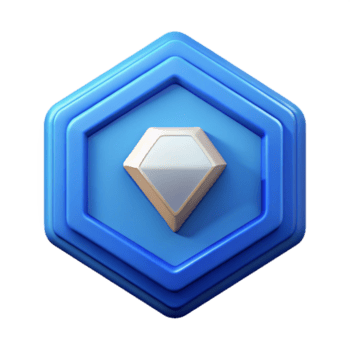 fascinante costeiro hexágono crachá com uma diamante, fresco arestas, simétrico, mínimo escalável Projeto. perfeito clareza png