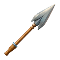 captivating celebrated Hyper-specific, professional render of a tribal spear with a hand-carved wooden shaft and a sharpened flint point Isolated cutout with Transparent Background png