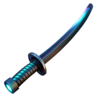 captivating iconic Professional render, ultra-detailed, isolated cutout of a futuristic, sleek, black, katana with a glowing edge with Transparent Background png