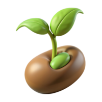 calm hypnotic Hyper-specific professional render of a single, sprouting bean seed with emerging root and shoot Isolated cutout with Transparent Background expertly shot png