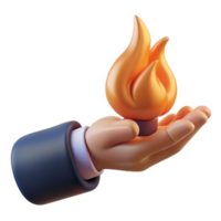 calm breathtaking Isolated cutout, ultra-detailed concept art style rendering of a single, stylized human hand holding a flame with Transparent Background high quality png