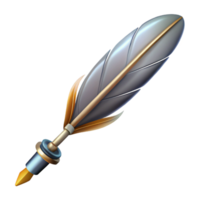 dazzling surreal Professional render of a hyper-specific, isolated cutout, single, feather pen, with intricate feather barbs and metal nib with Transparent Background refined png