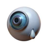dynamic pristine Hyper-specific, professional render of a single, isolated cutout of a floating, disembodied human eye crying tears of molten silver with Transparent Background premium png