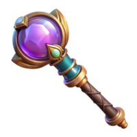 exceptional minimalist Ultra-detailed concept art style render of a magical staff, glowing crystal orb, intricate carvings, isolated cutout with Transparent Background crisp png