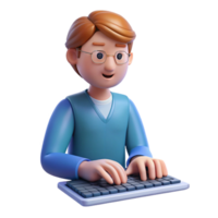 calm hypnotic Thoughtful writer typing on an invisible keyboard, with Transparent Background artisan png