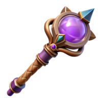 dazzling futuristic Ultra-detailed concept art style render of a magical staff, glowing crystal orb, intricate carvings, isolated cutout with Transparent Background high quality png