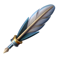 distinguished artistic Professional render of a hyper-specific, isolated cutout, single, feather pen, with intricate feather barbs and metal nib with Transparent Background museum quality png