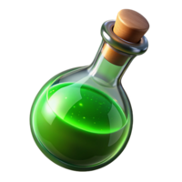 enchanting notable A single, sparkling potion bottle, filled with a green liquid with Transparent Background png