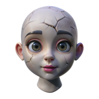alluring rustic Isolated cutout, ultra-detailed concept art style rendering of a single, cracked porcelain doll head with Transparent Background masterfully captured png