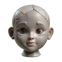 dramatic elegant Isolated cutout, ultra-detailed concept art style rendering of a single, cracked porcelain doll head with Transparent Background genuine png