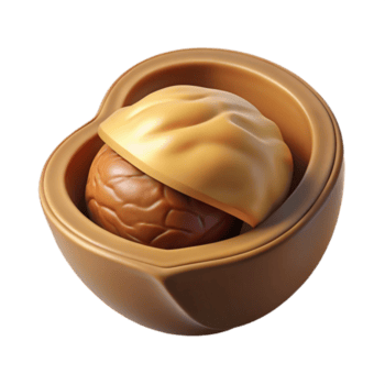 dramatic mysterious rustic Open walnut shell with nut inside with Transparent Background high resolution png