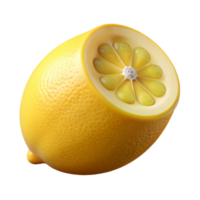captivating exemplary Photorealistic, hyper-specific render of a single, cut lemon with detailed pulp and seeds Isolated cutout with Transparent Background png