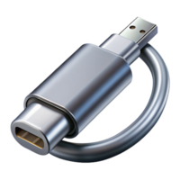 beautiful timeless Professional render of a hyper-specific, isolated cutout of a single silver metallic USB-C cable connector, showing internal pins with Transparent Background png