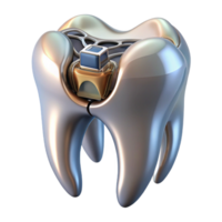 breathtaking passionate traditional Professional render of a biomechanical tooth, metallic enamel, exposed root system, internal circuitry, isolated cutout with Transparent Background authentic png