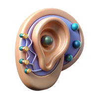 dramatic exceptional Hyper-specific, photorealistic, isolated cutout, concept art style of a single, advanced, cybernetic ear implant with intricate circuitry with Transparent Background png