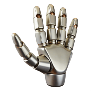 calm alluring Hyper-specific isolated cutout of a metallic, segmented robotic finger with articulated joints with Transparent Background high resolution png