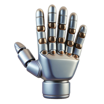alluring unforgettable Hyper-specific, concept art style render Isolated cutout of a robotic hand with articulated fingers and a chrome finish with Transparent Background png