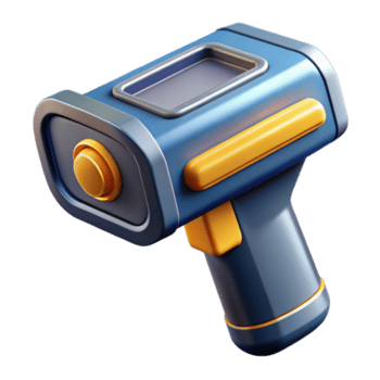 alluring signature Photorealistic, ultra-detailed, professional render, isolated cutout of a futuristic, handheld scanner device with a small display with Transparent Background png