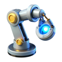 unforgettable industrial Robotic arm holding a futuristic tool with glowing tip with Transparent Background sharp png