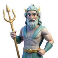 mesmerizing distinguished Poseidon, God of the Sea, holding trident, powerful stance with Transparent Background png