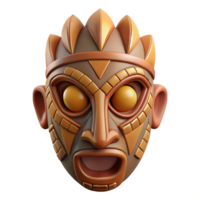 acclaimed art deco Hyper-specific, professional render of an isolated cutout, tribal wooden mask, intricate carving, geometric patterns, stylized features with Transparent Background premium png