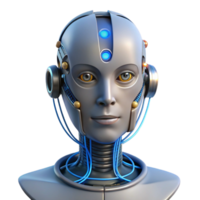 glorious urban Humanoid robot head with exposed wires and glowing circuits with Transparent Background handcrafted png