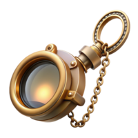 dynamic picturesque Steampunk monocle with a delicate brass frame and chain with Transparent Background detailed png