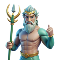 mesmerizing joyful classic Poseidon, God of the Sea, holding trident, powerful stance with Transparent Background sharp png
