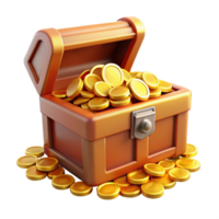 intense captivating A treasure chest overflowing with gold coins, with Transparent Background museum quality png